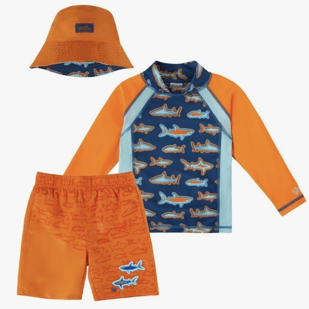 Kids Swim Set with Hat - Gray and Blue